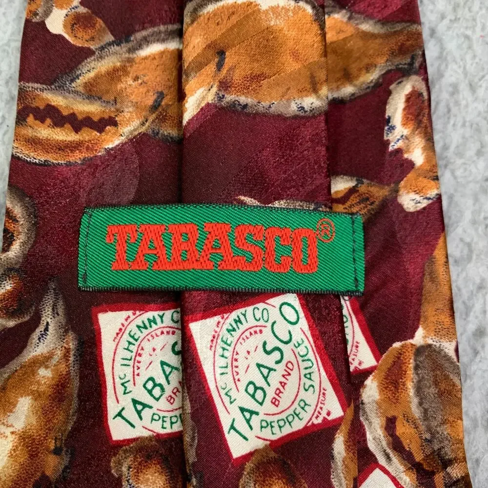 Tabasco Hot Sauce Silk Tie Crabs Logo All Over Print Men’s Casual Necktie